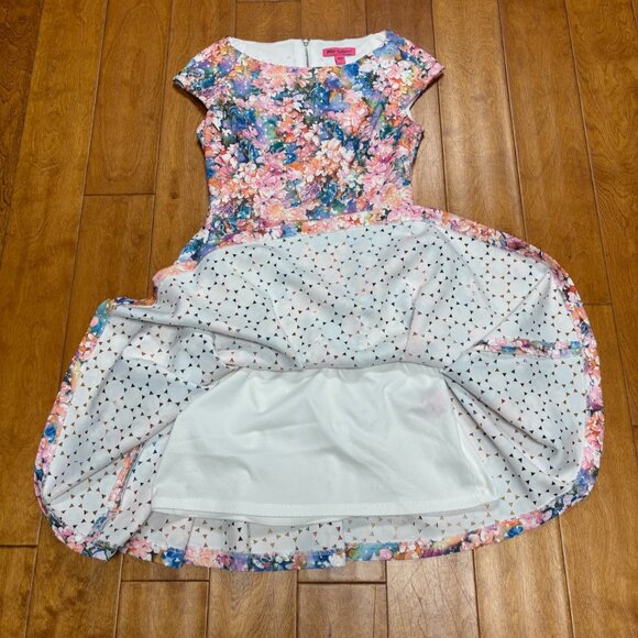 Betsey Johnson Womens Fit Flare Dress Size 2 Cut Out Watercolor Wedding Party - Picture 12 of 14